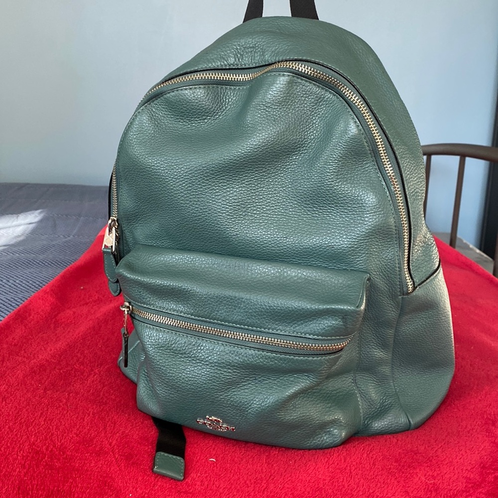 Coach Charlie pebbled leather green backpack